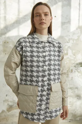 MDS Women Herringbone Pattern Quilted Jacket - Gray - Sant’Eufemia Lamezia