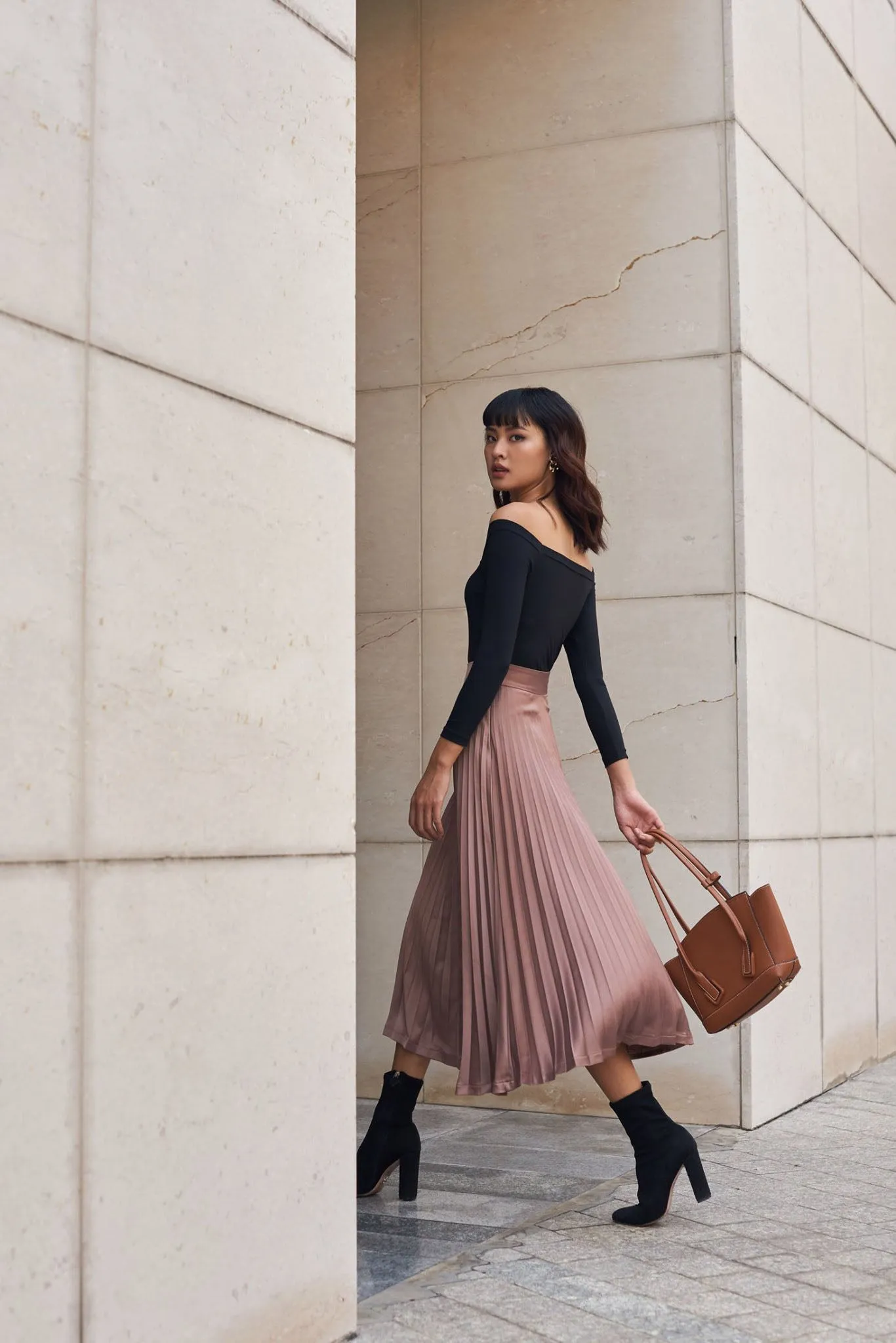 Megan Drop-Waist Pleated Silk Skirt