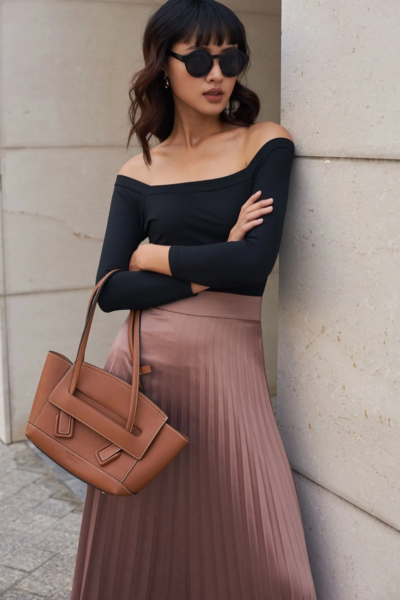 Megan Drop-Waist Pleated Silk Skirt