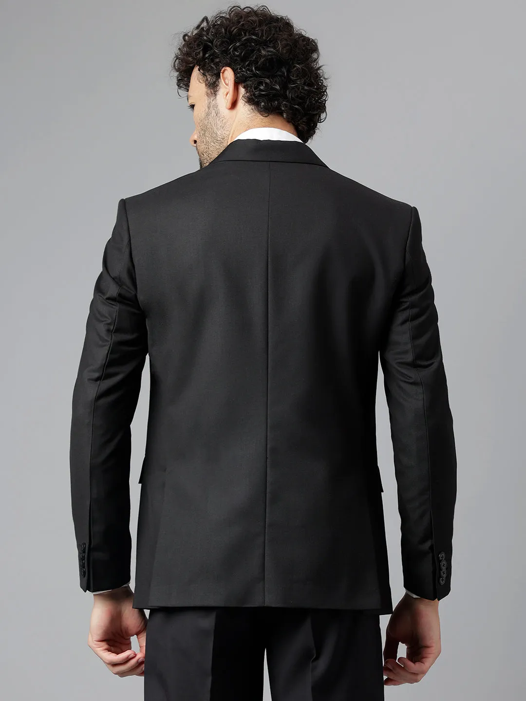 Men Black Regular Fit Solid Notched Lapel Formal Blazer