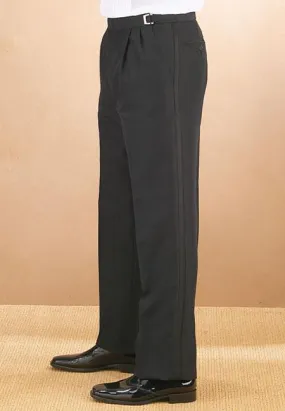 Men's Black Flat Front Tuxedo Pants With Adjustable Buckles