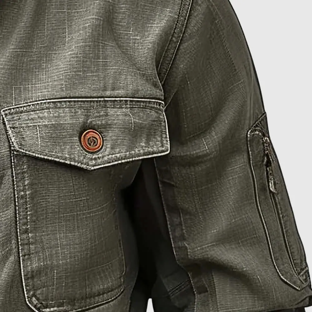Men's Linen Bomber Jacket with Polyester Lining