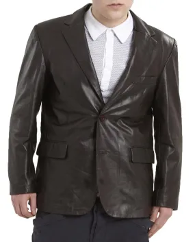 Men's TWO BUTTON Black Leather Blazer TB016