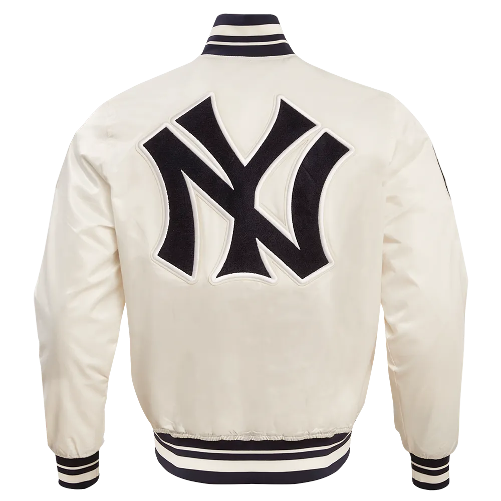 MLB NEW YORK YANKEES RETRO CLASSIC MEN'S RIB SATIN JACKET (EGGSHELL/ MIDNIGHT NAVY)