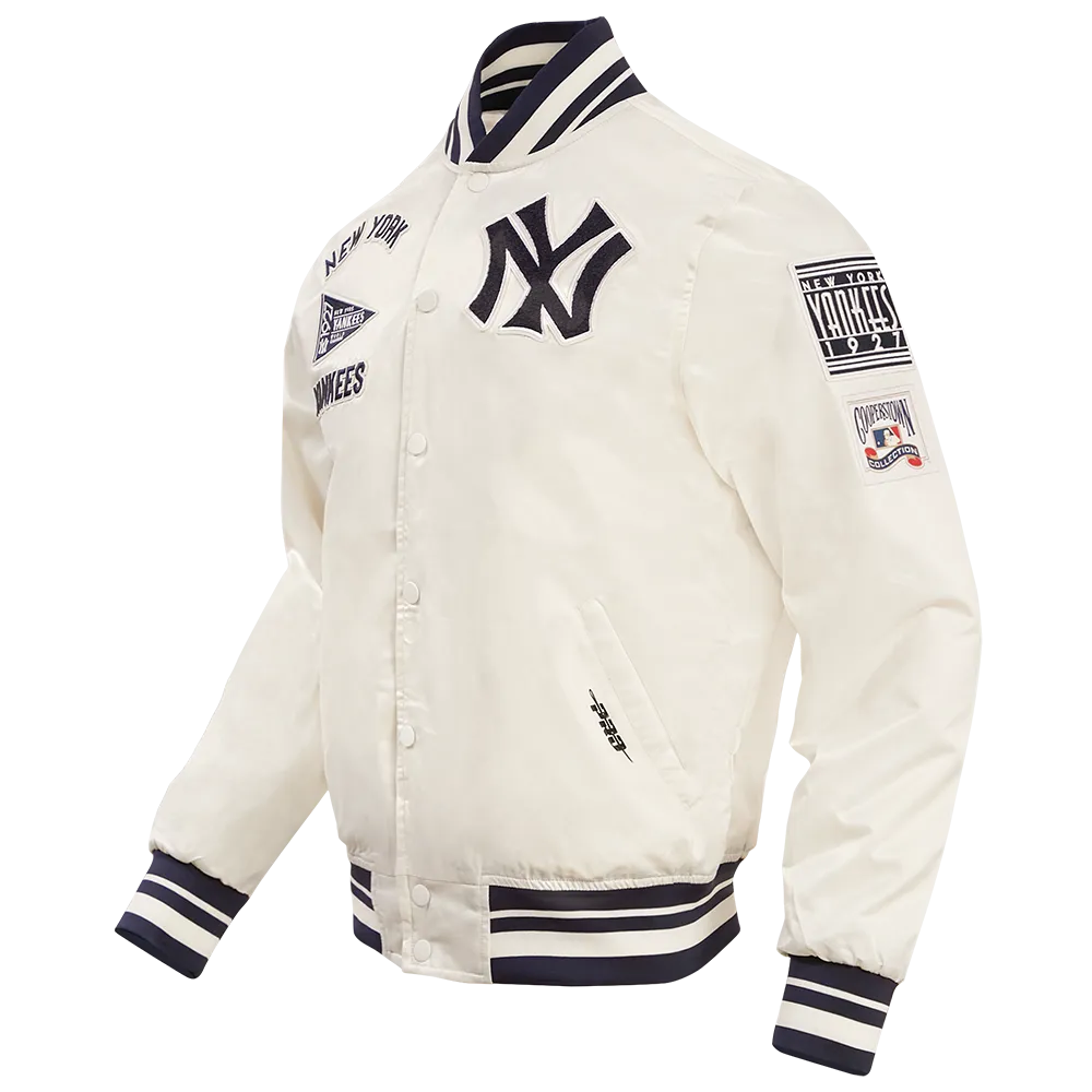 MLB NEW YORK YANKEES RETRO CLASSIC MEN'S RIB SATIN JACKET (EGGSHELL/ MIDNIGHT NAVY)
