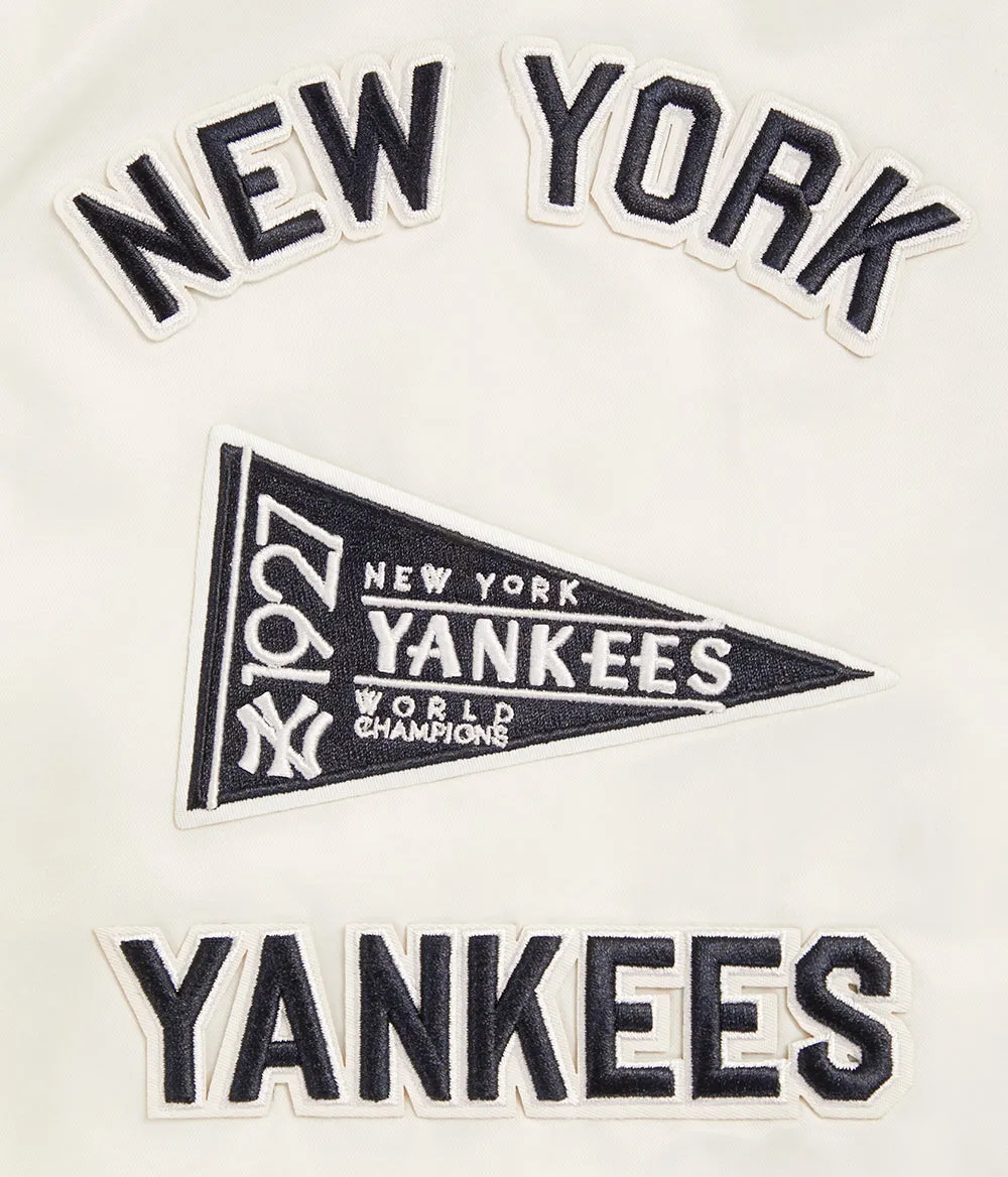 MLB NEW YORK YANKEES RETRO CLASSIC MEN'S RIB SATIN JACKET (EGGSHELL/ MIDNIGHT NAVY)
