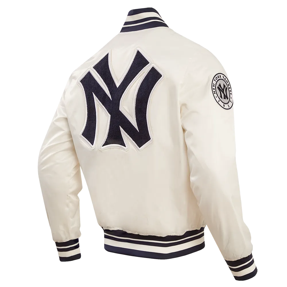 MLB NEW YORK YANKEES RETRO CLASSIC MEN'S RIB SATIN JACKET (EGGSHELL/ MIDNIGHT NAVY)