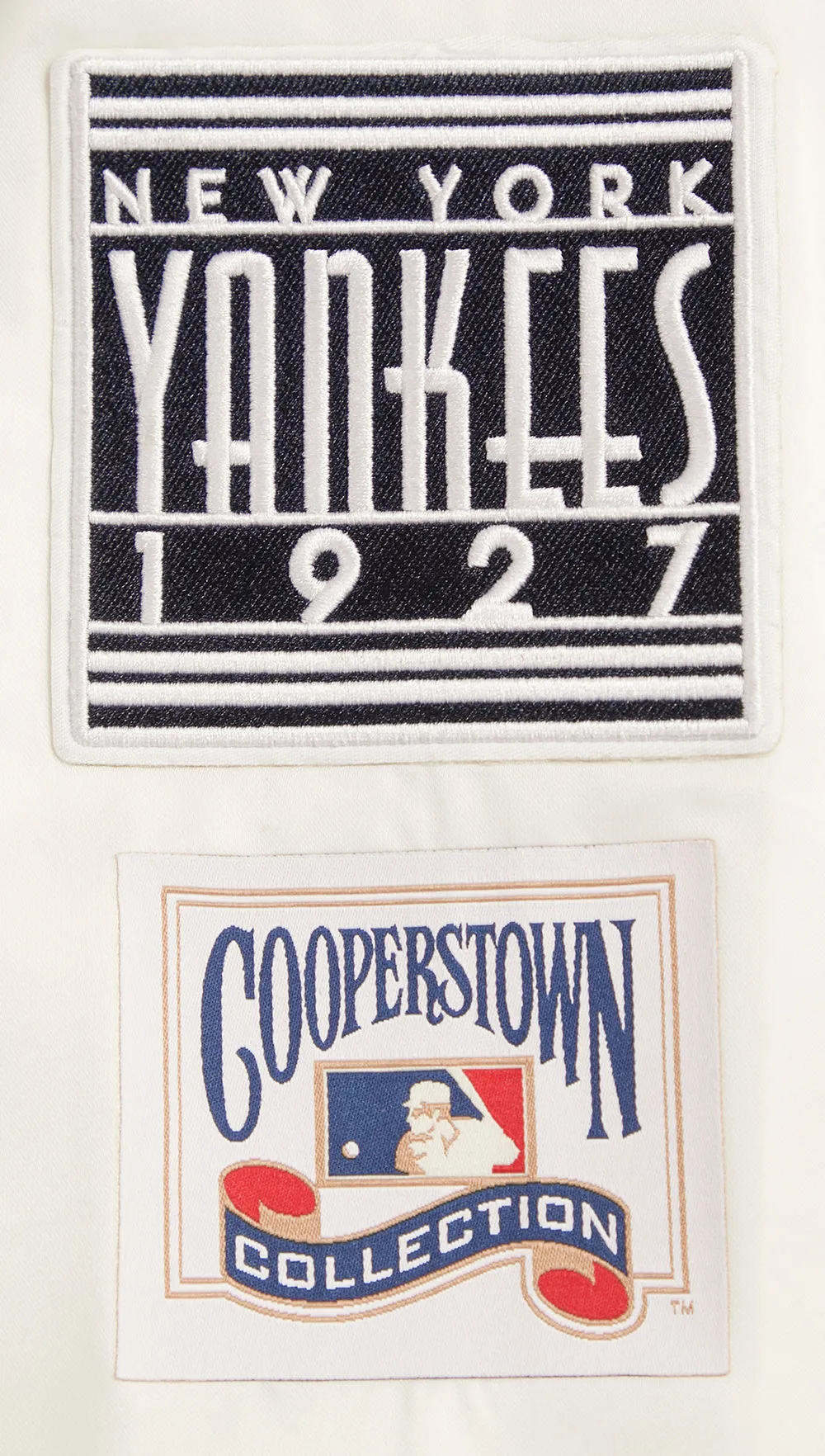 MLB NEW YORK YANKEES RETRO CLASSIC MEN'S RIB SATIN JACKET (EGGSHELL/ MIDNIGHT NAVY)
