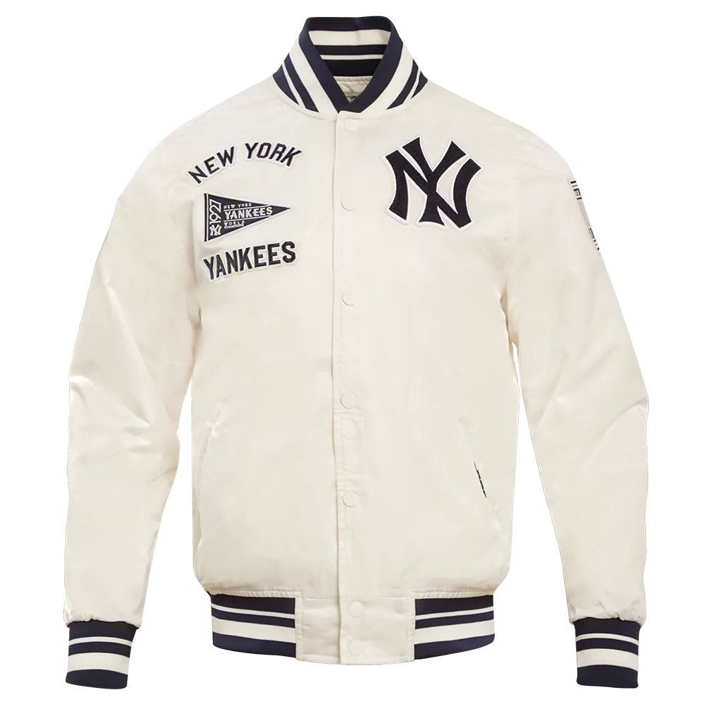 MLB NEW YORK YANKEES RETRO CLASSIC MEN'S RIB SATIN JACKET (EGGSHELL/ MIDNIGHT NAVY)
