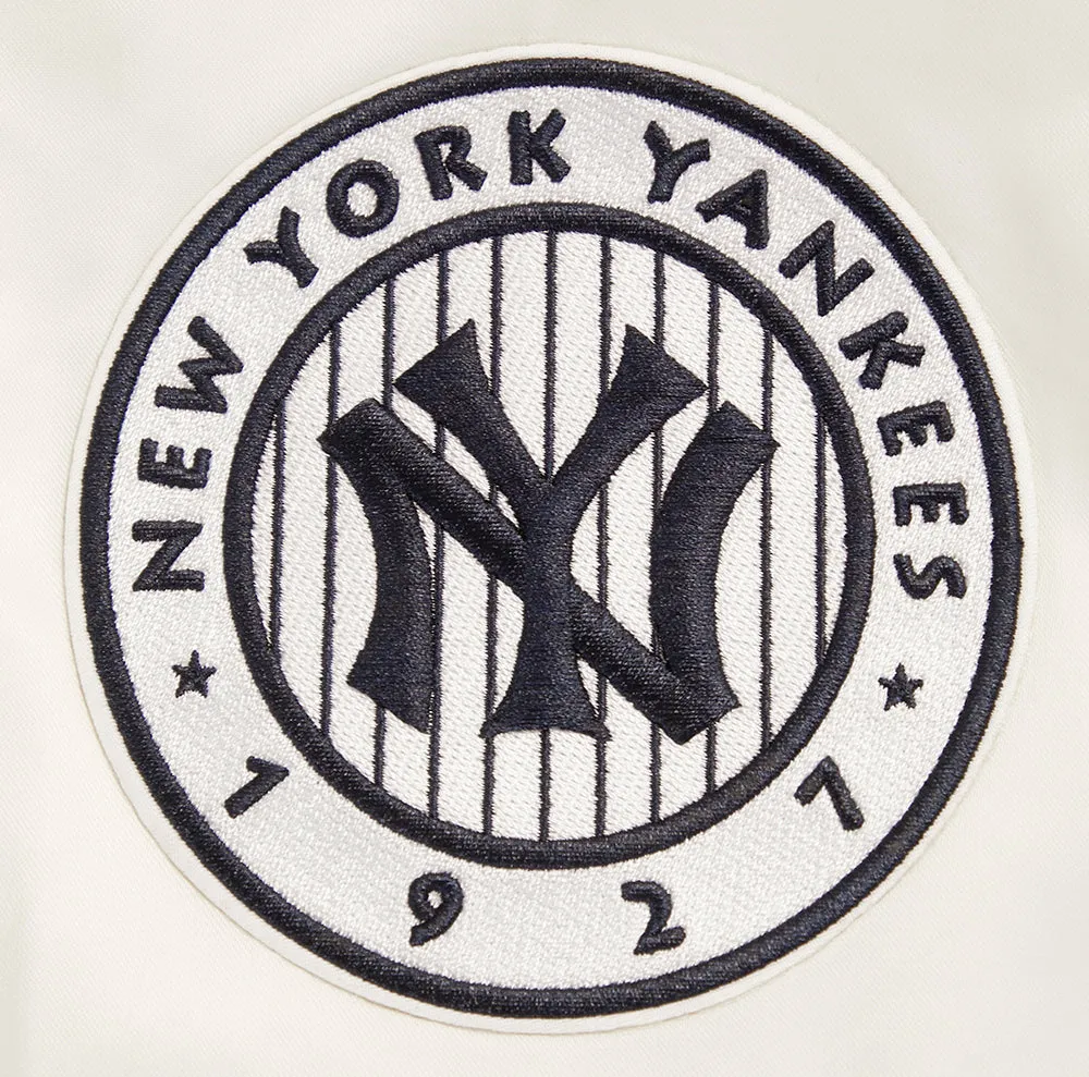 MLB NEW YORK YANKEES RETRO CLASSIC MEN'S RIB SATIN JACKET (EGGSHELL/ MIDNIGHT NAVY)