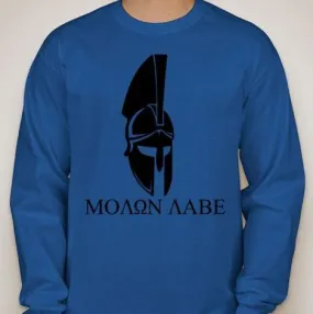 Molon Labe Spartan Helmet Front View Long Sleeve T-shirt | Blasted Rat