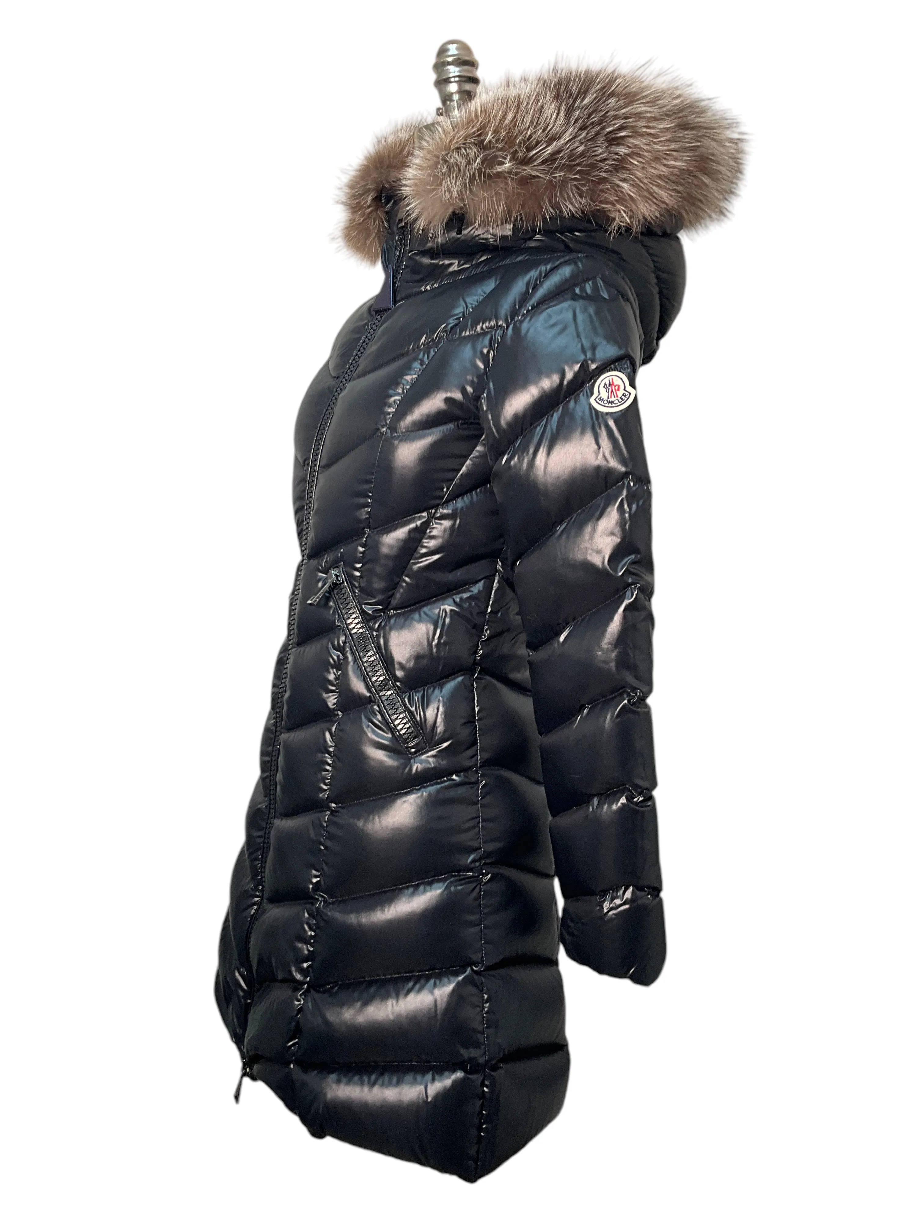 MONCLER Quilted Down Puffy Coat with Fur Trim XS NWT