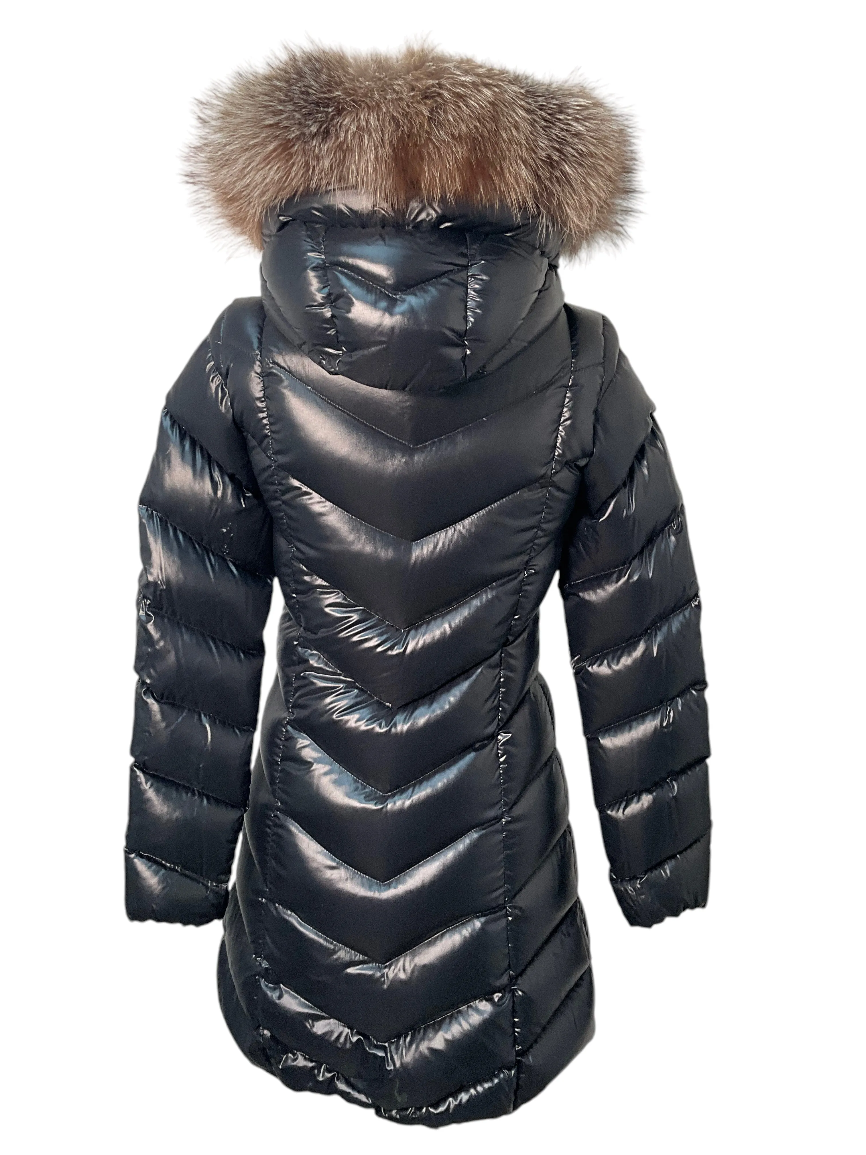 MONCLER Quilted Down Puffy Coat with Fur Trim XS NWT