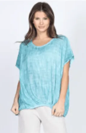M.Rena Oil Washed Slubby Guaze Short Sleeve Top with Pleated Hem Detail
