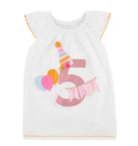 Mudpie "Yay" 5th Birthday Tunic with Pom Trim Sleeves