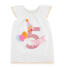 Mudpie "Yay" 5th Birthday Tunic with Pom Trim Sleeves