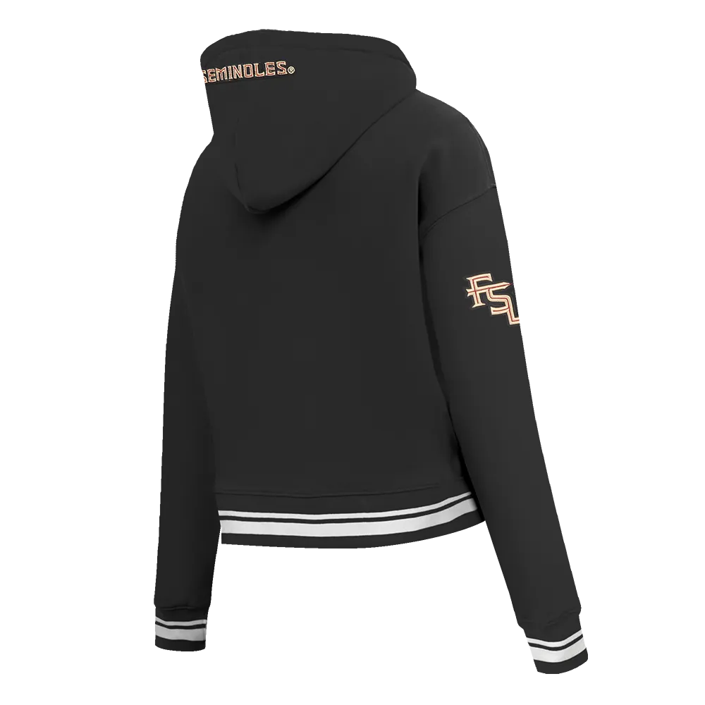 NCAA FLORIDA STATE UNIVERSITY CLASSIC WOMEN'S RIB FLC CROPPED PO HOODIE (BLACK)