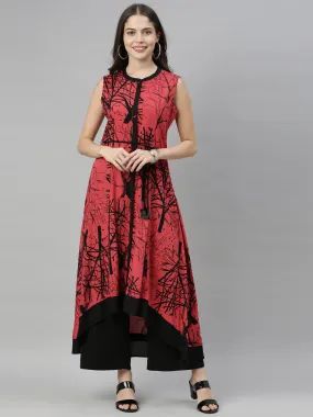 Neeru's Tomato Color Slub Rayon Fabric Tunic