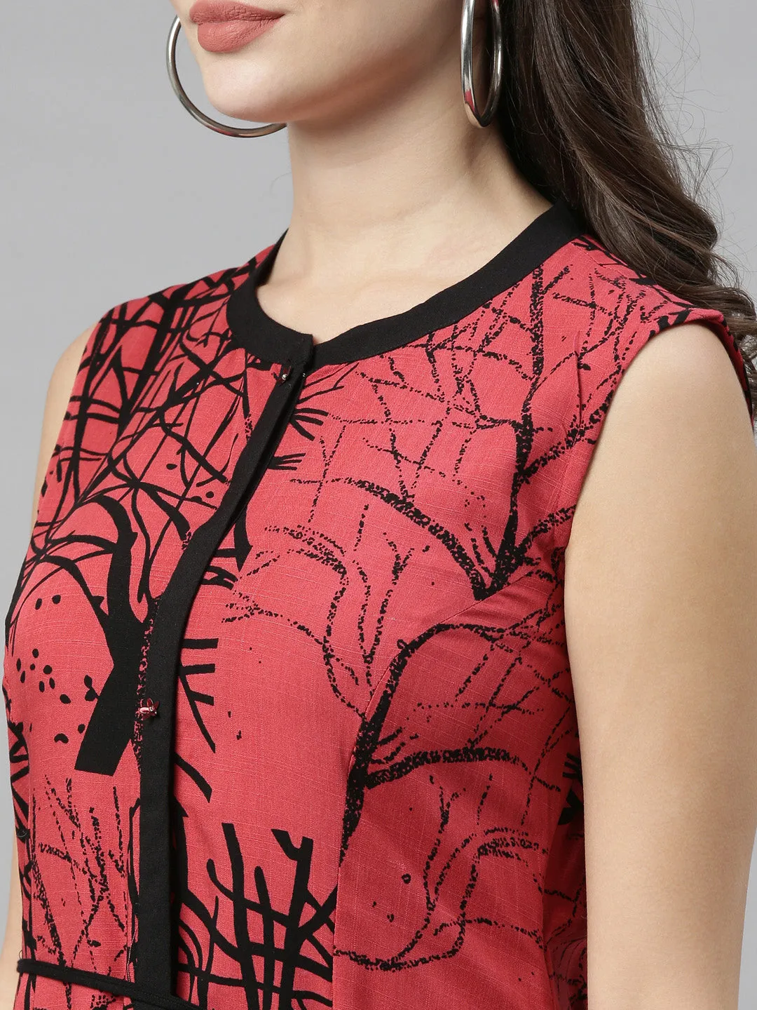 Neeru's Tomato Color Slub Rayon Fabric Tunic
