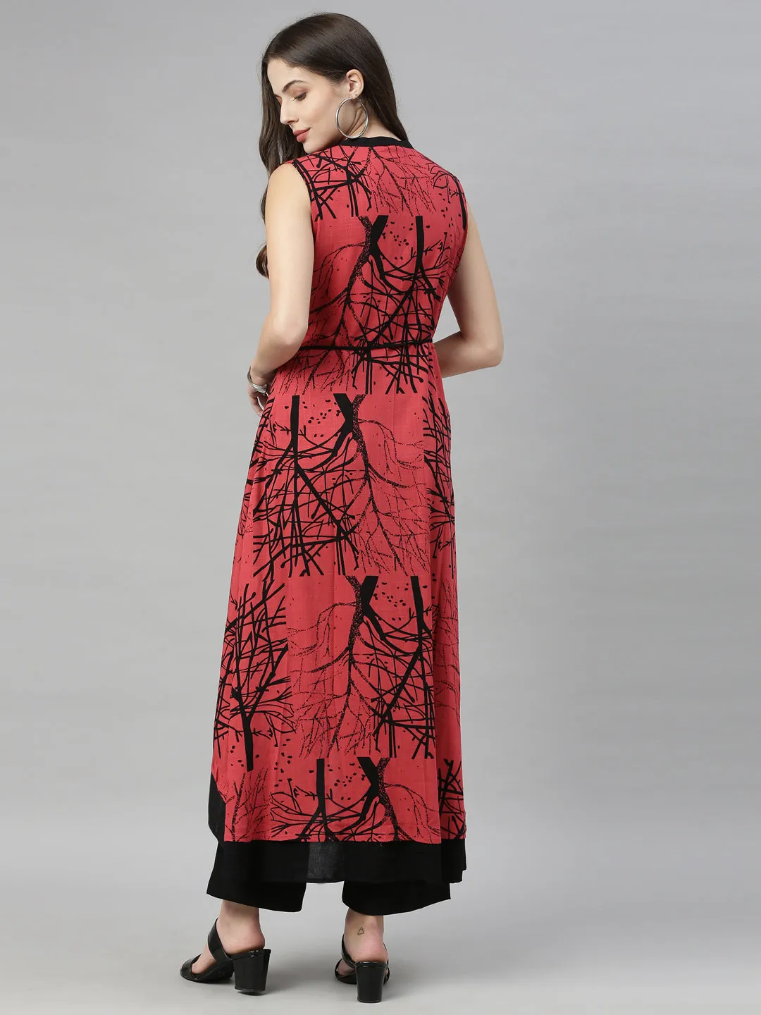 Neeru's Tomato Color Slub Rayon Fabric Tunic