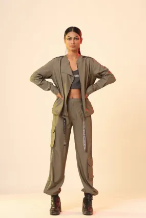 Olive Jacket And Track Pants Set
