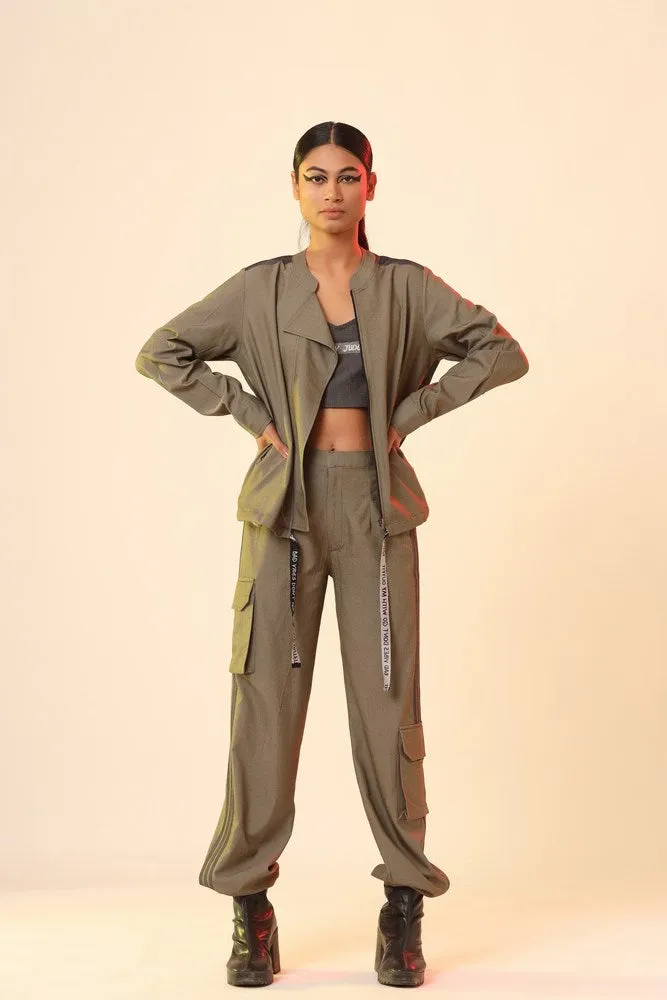 Olive Jacket And Track Pants Set