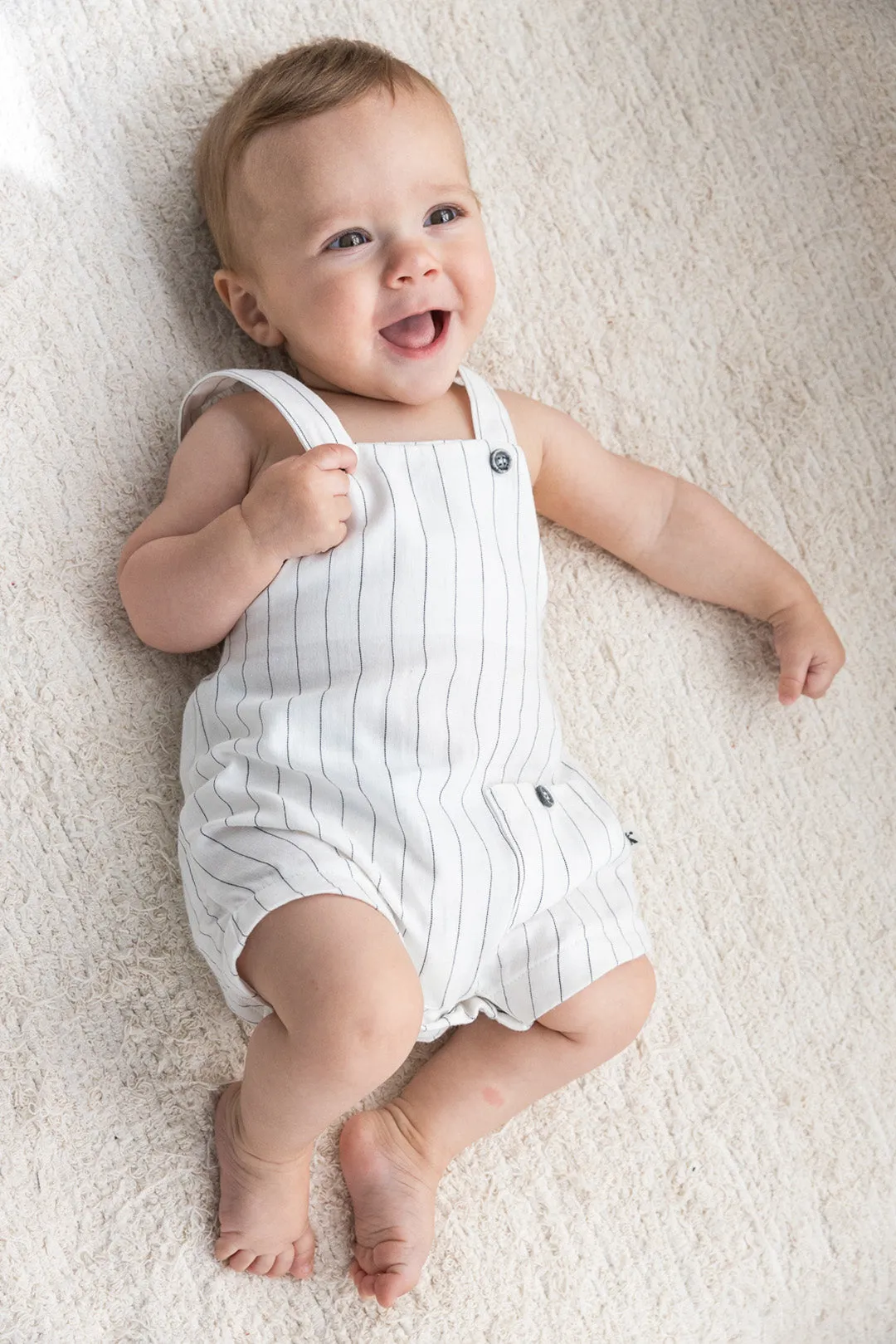 one piece linen striped overall - white