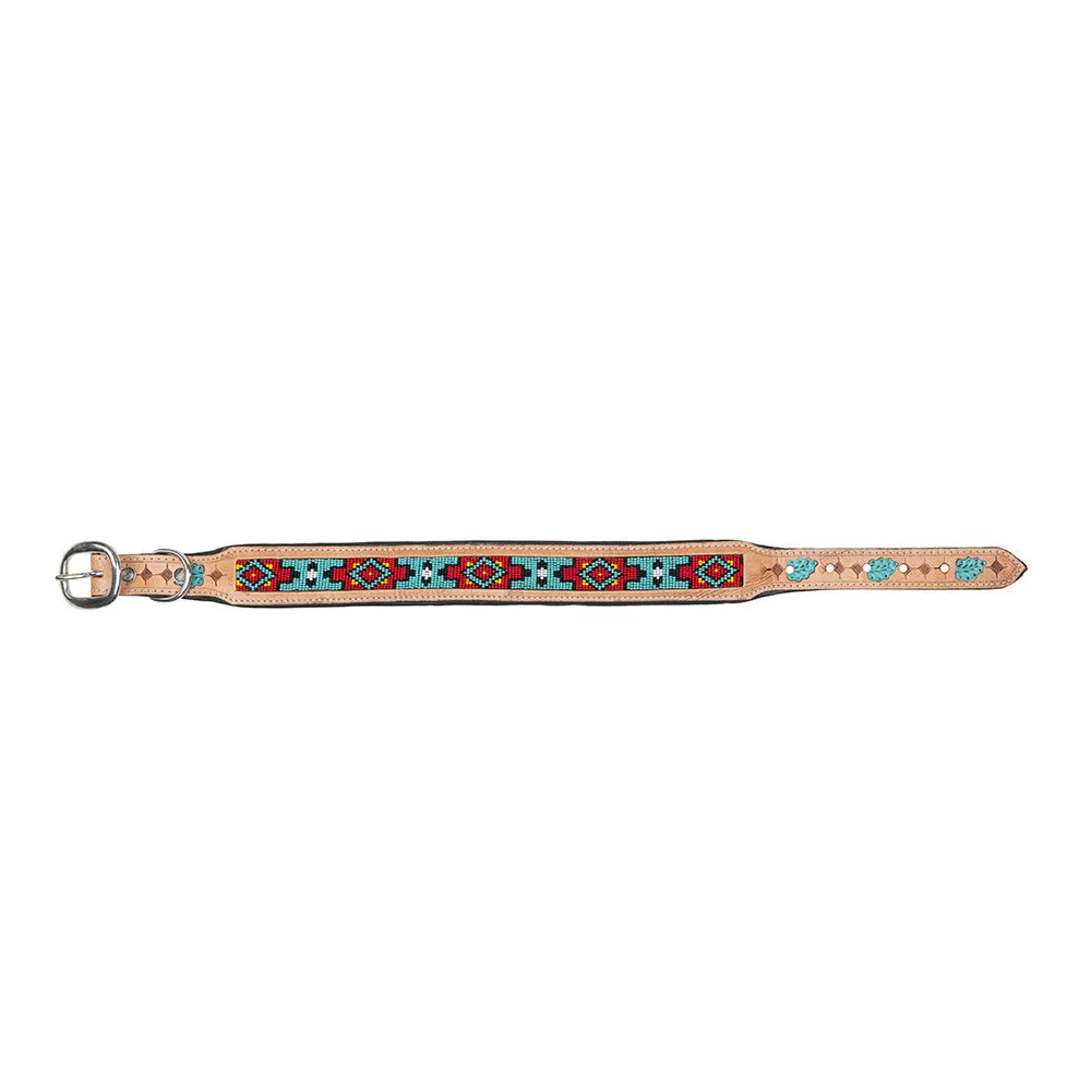 POPPY AZTEC HAND-TOOLED PADDED LEATHER DOG COLLAR