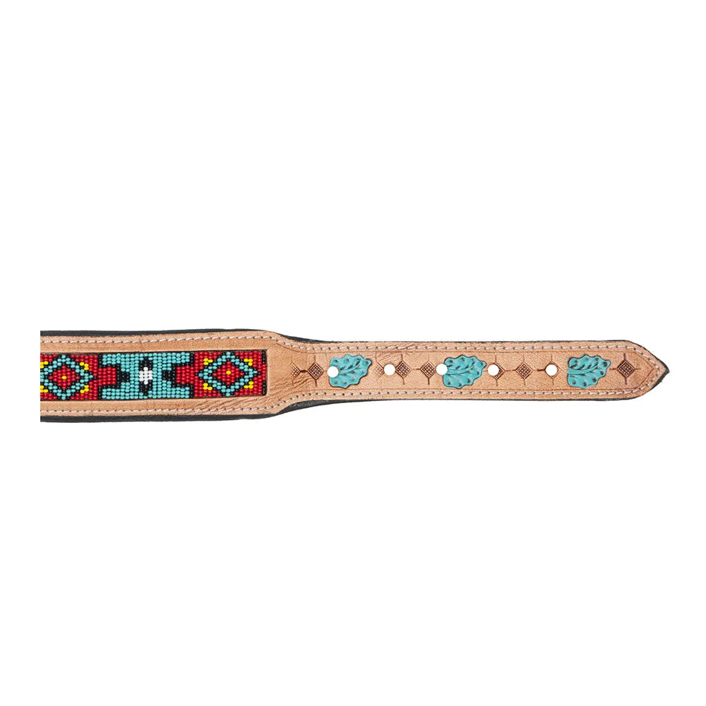 POPPY AZTEC HAND-TOOLED PADDED LEATHER DOG COLLAR