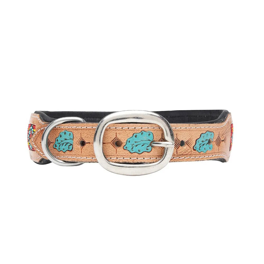 POPPY AZTEC HAND-TOOLED PADDED LEATHER DOG COLLAR