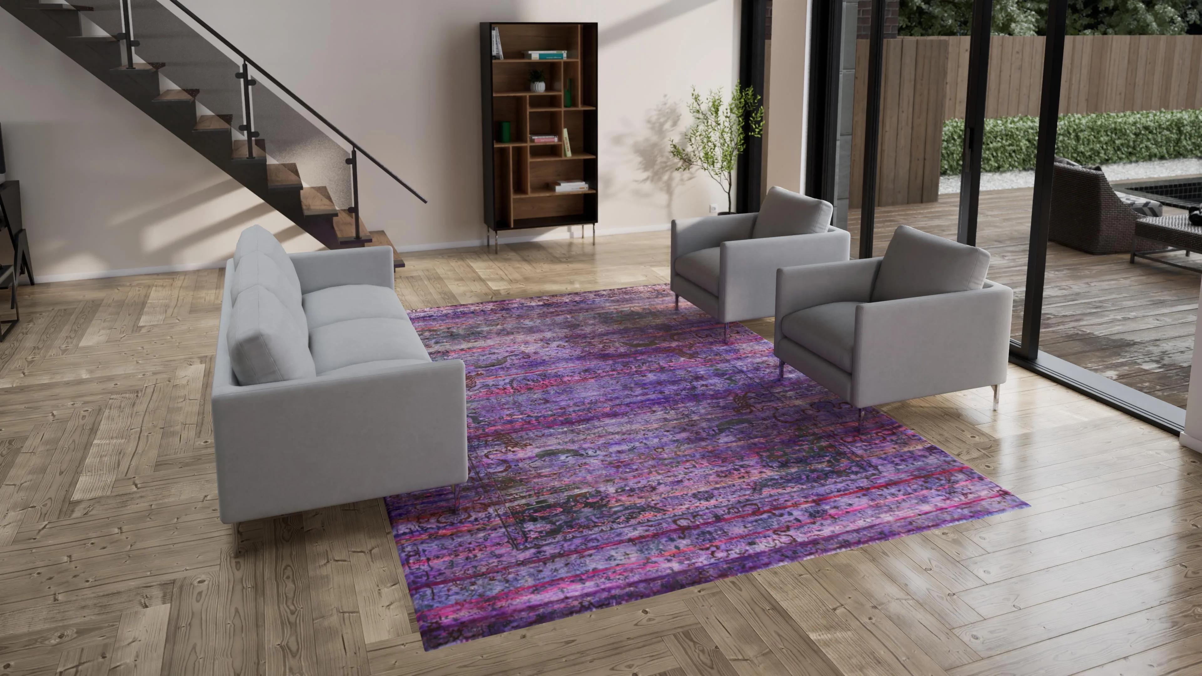 Purple Transitional Silk Rug - 8'10" x 12'3"