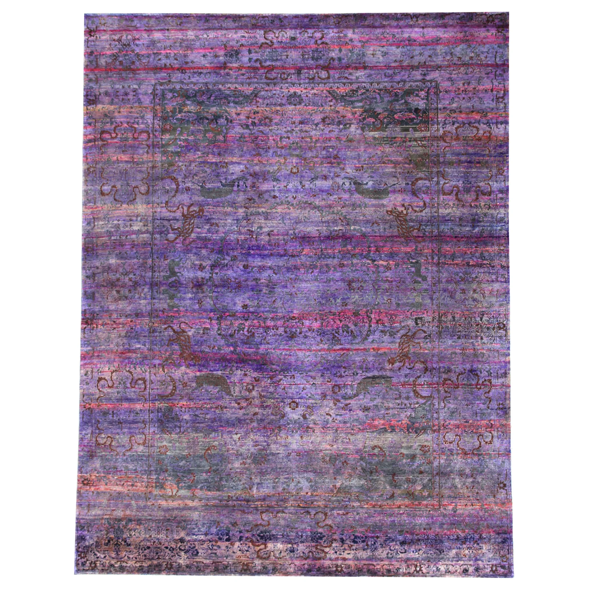 Purple Transitional Silk Rug - 8'10" x 12'3"