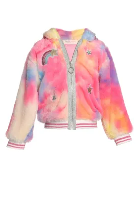 Rainbow Faux Fur Bomber Jacket (B32284)