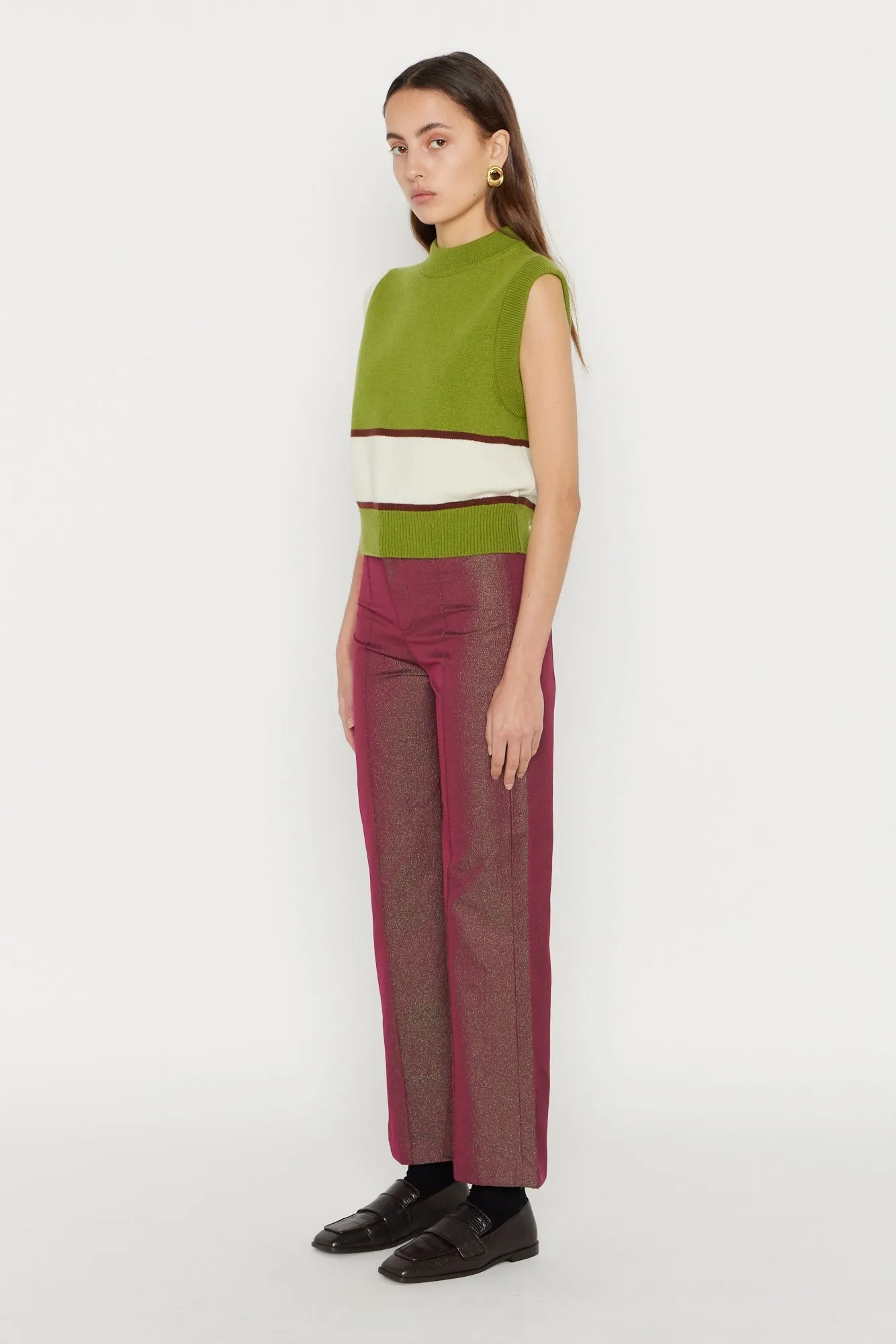 RASPBERRY & GREEN Metallic Flared Pants
