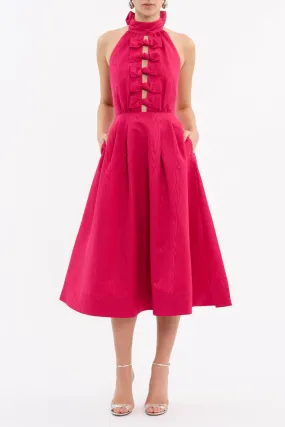 Rebecca Vallance Tahlia Halter Midi Dress Pink Size AU 10