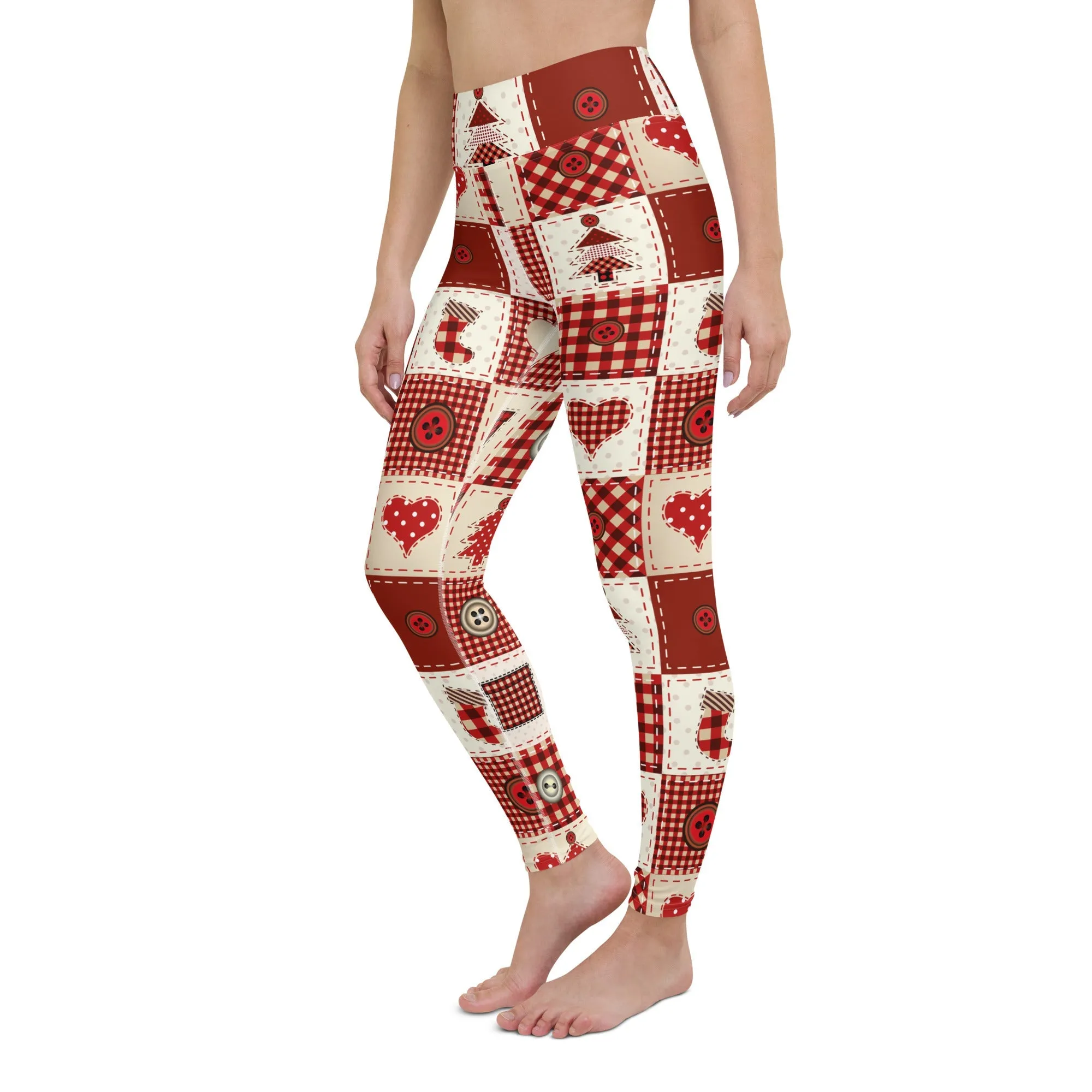 Red Christmas Patchwork Yoga Leggings