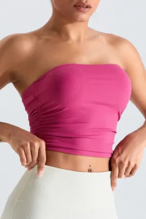 Ribbed Active Bandeau Crop op Strapless Solid Color Tube Shirt