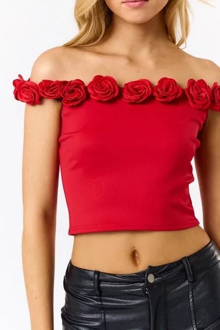 Rosette Off The Shoulder Crop