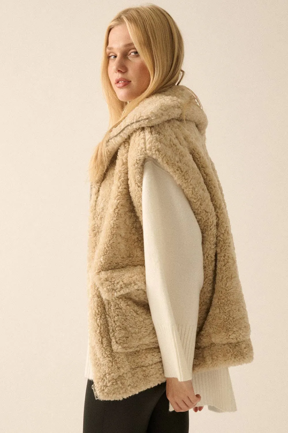 Sam - Solid Faux Fur Zip-Up Pocket Vest