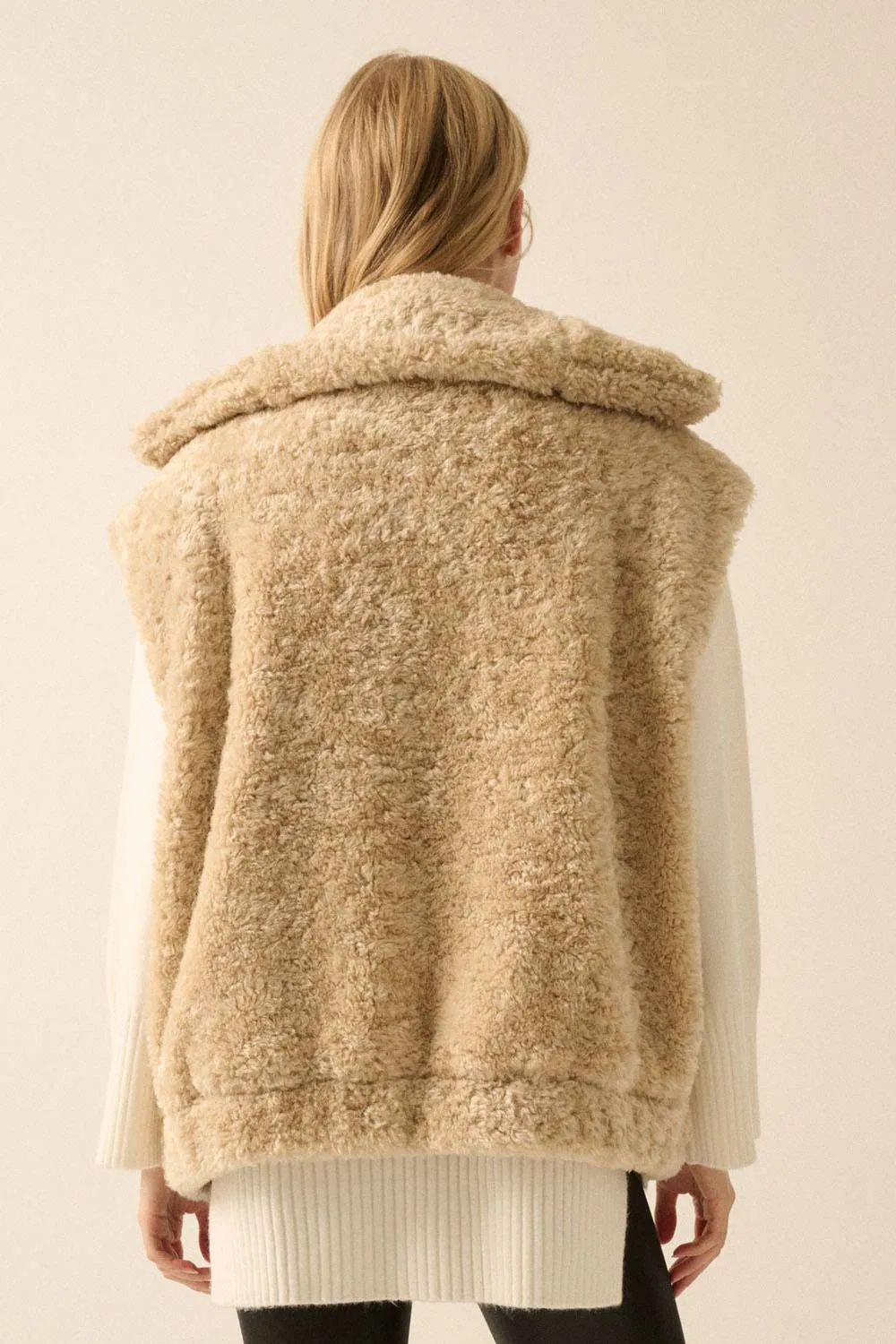 Sam - Solid Faux Fur Zip-Up Pocket Vest