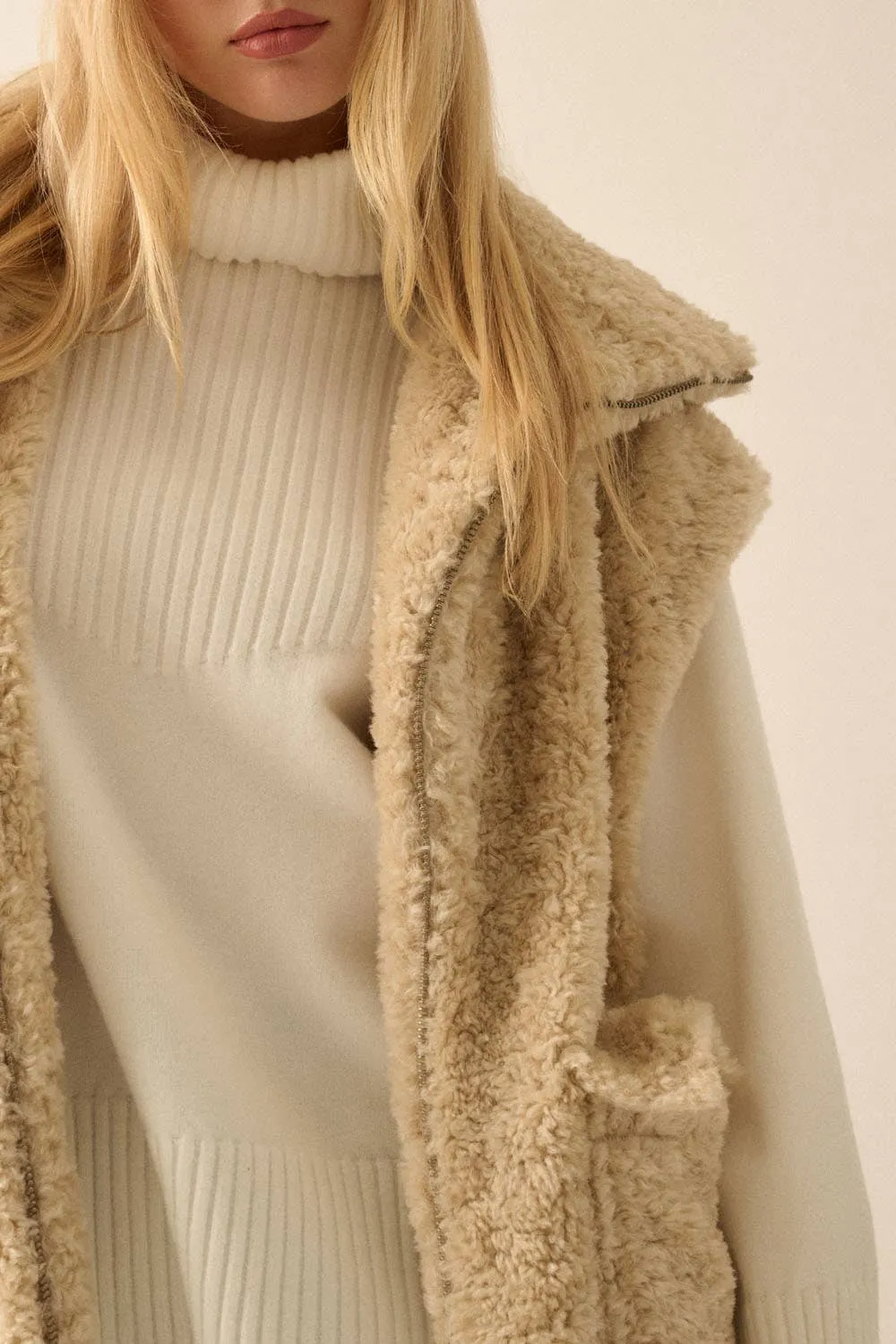 Sam - Solid Faux Fur Zip-Up Pocket Vest