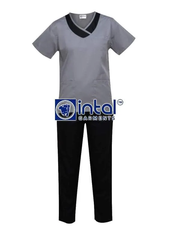SCRUBSUIT 14 Standard Mock Wrap Lhacose Polycotton Regular 4-Pocket Pants Unisex Scrubs  Light Grey & Black