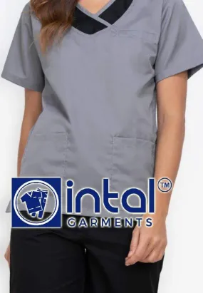 SCRUBSUIT 14 Standard Mock Wrap Lhacose Polycotton Regular 4-Pocket Pants Unisex Scrubs  Light Grey & Black