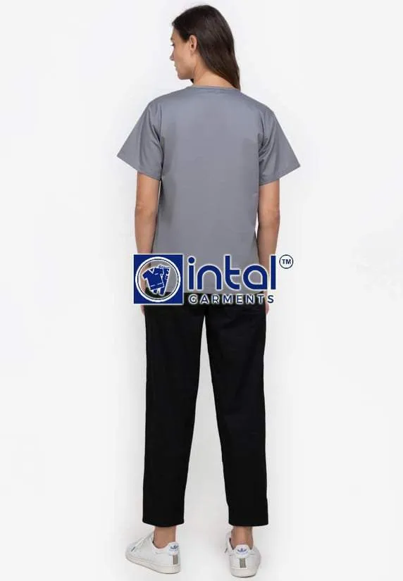 SCRUBSUIT 14 Standard Mock Wrap Lhacose Polycotton Regular 4-Pocket Pants Unisex Scrubs  Light Grey & Black