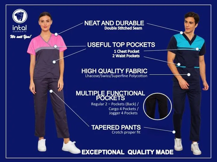 SCRUBSUIT 14 Standard Mock Wrap Lhacose Polycotton Regular 4-Pocket Pants Unisex Scrubs  Light Grey & Black