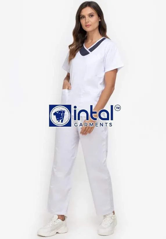 SCRUBSUIT 14 Standard Mock Wrap Lhacose Polycotton Regular 4-Pocket Pants Unisex Scrubs  White & Charcoal Grey