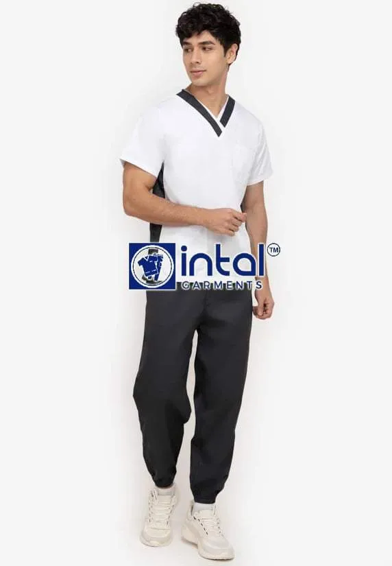 SCRUBSUIT 17 Premium V-Neck Lhacose Cotton Cargo Jogger 6-Pocket Pants White & Charcoal Grey