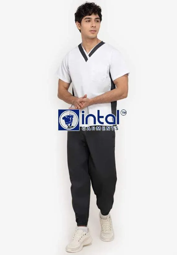 SCRUBSUIT 17 Premium V-Neck Lhacose Cotton Cargo Jogger 6-Pocket Pants White & Charcoal Grey