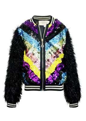 SEQUIN BOMBER JACKET W/ FUZZY SLV (A33235)
