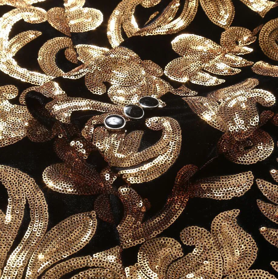 Shawl Lapel Velvet Gold Flowers Sequins Stage Singer Clothes Men Blazer
